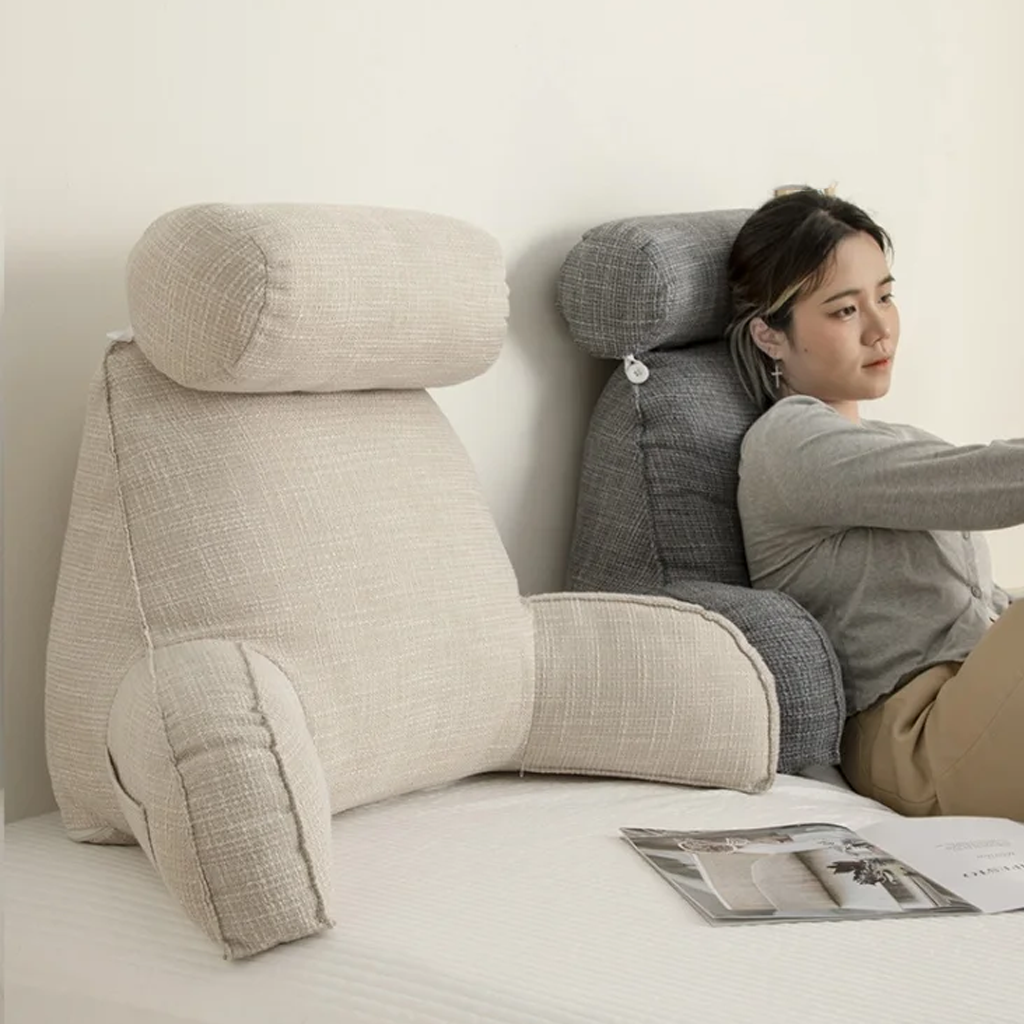 Adjustable pillow with armrests and back support