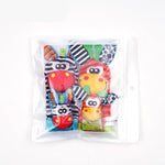 Plush socks and bracelet for babies with sensory elements