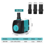 Submersible Pump 3-60W for Ponds and Aquariums – Quiet, 220V-240V/110V