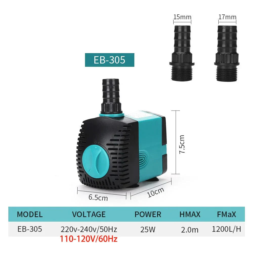 Submersible Pump 3-60W for Ponds and Aquariums – Quiet, 220V-240V/110V