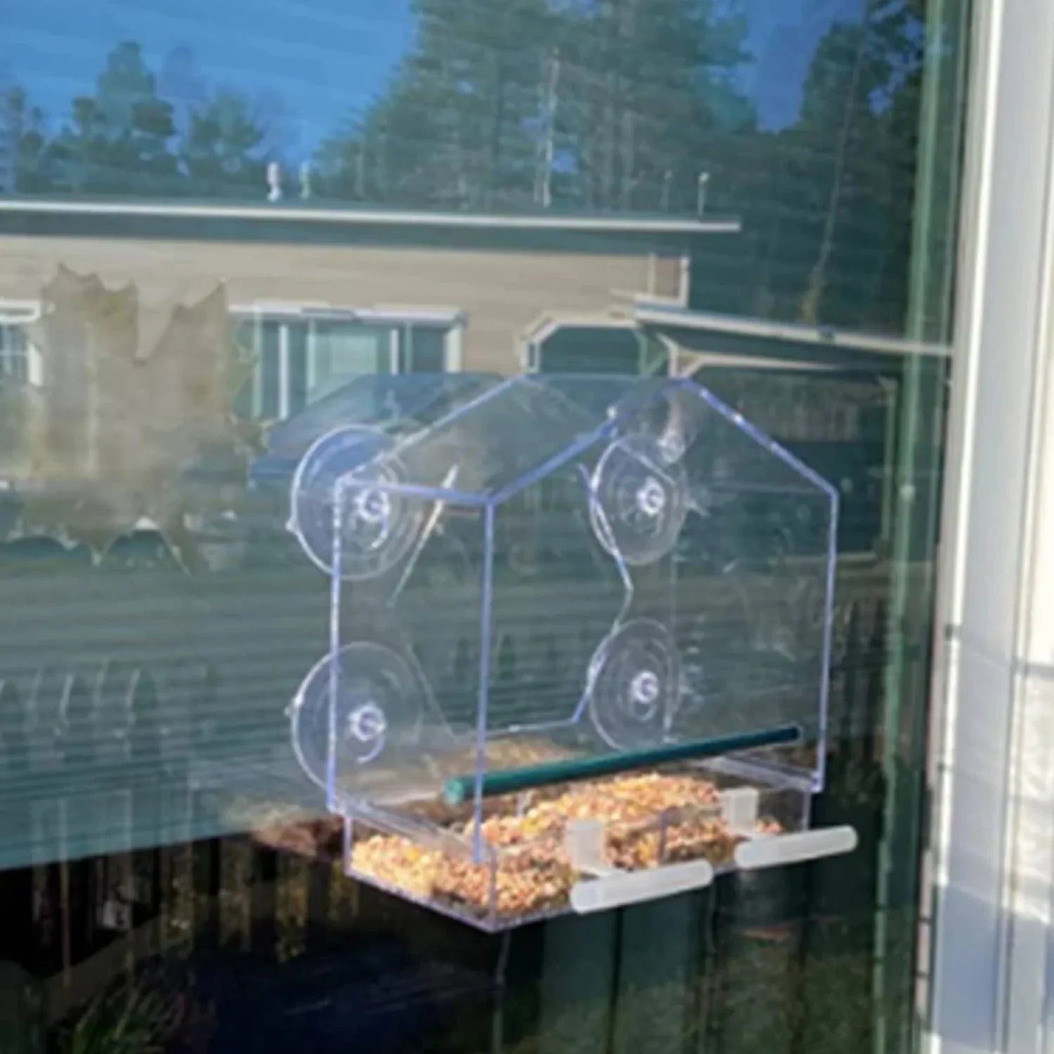 Clear Acrylic Bird Feeder with Suction Cup – Hanging Seed Tray