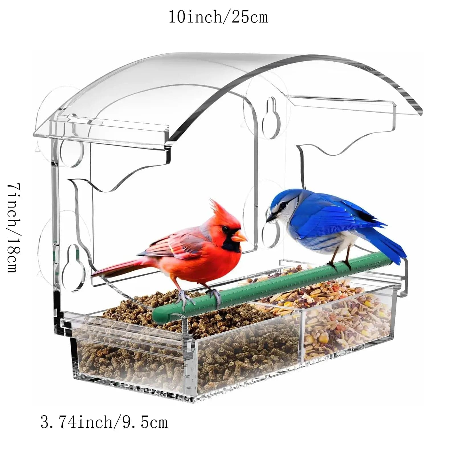 Clear Acrylic Bird Feeder with Suction Cup – Hanging Seed Tray