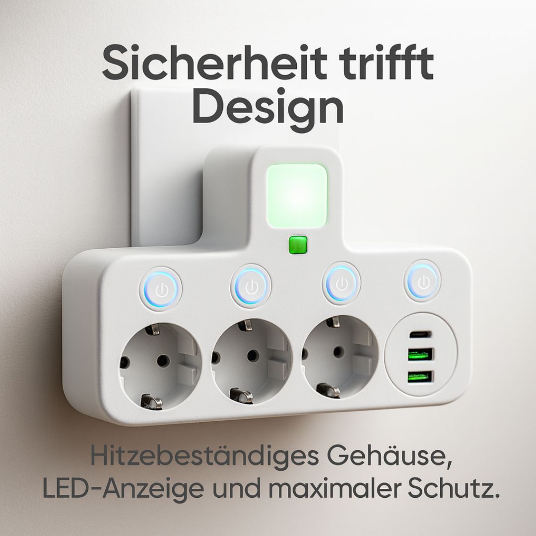 Vielseitige Steckdosenleiste mit USB und Schalter für Zuhause