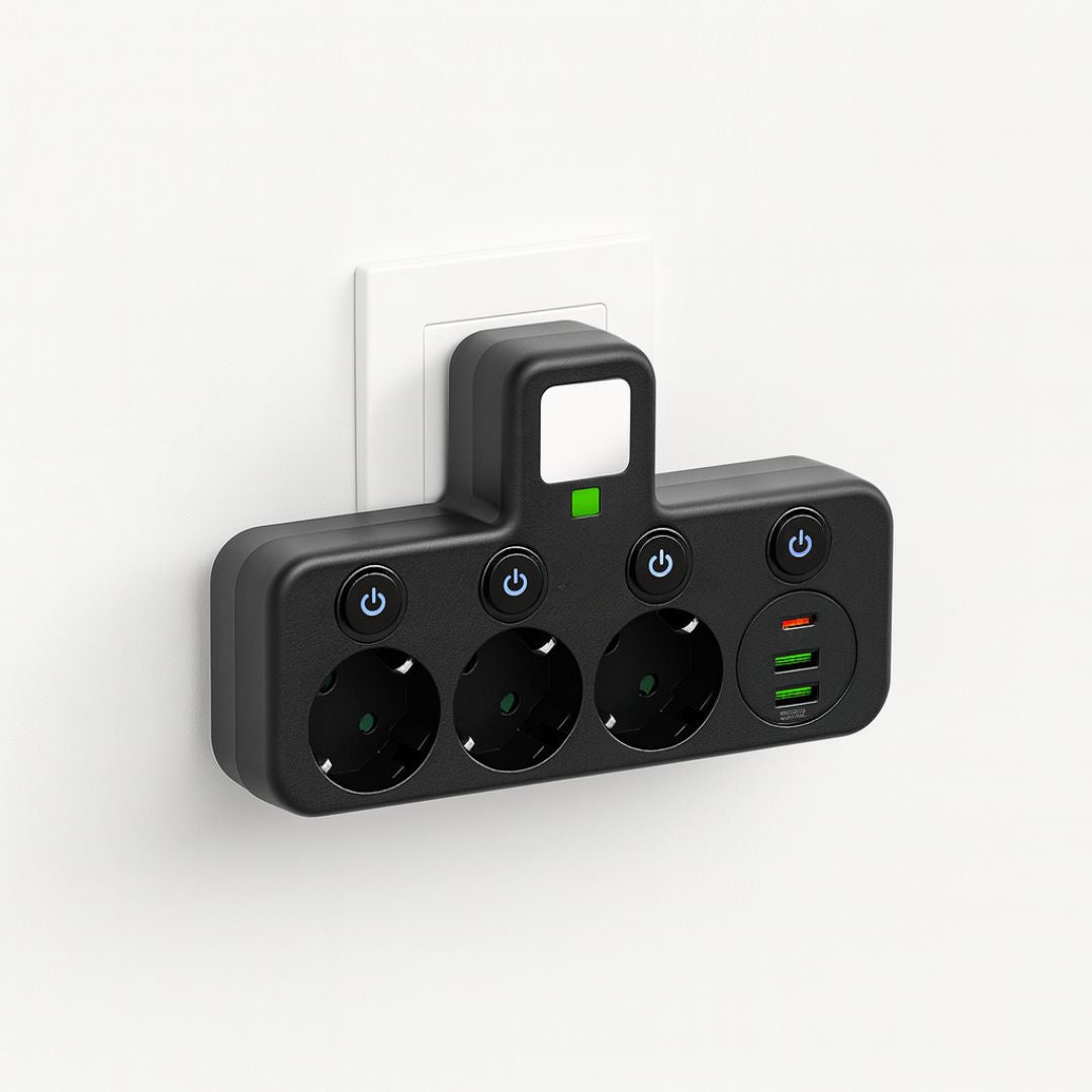 Vielseitige Steckdosenleiste mit USB und Schalter für Zuhause