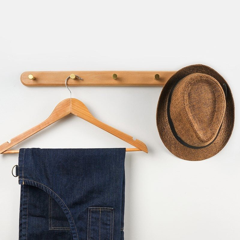 NaturaLine | Elegant Wooden Wall Coat Hook with Brass Hooks