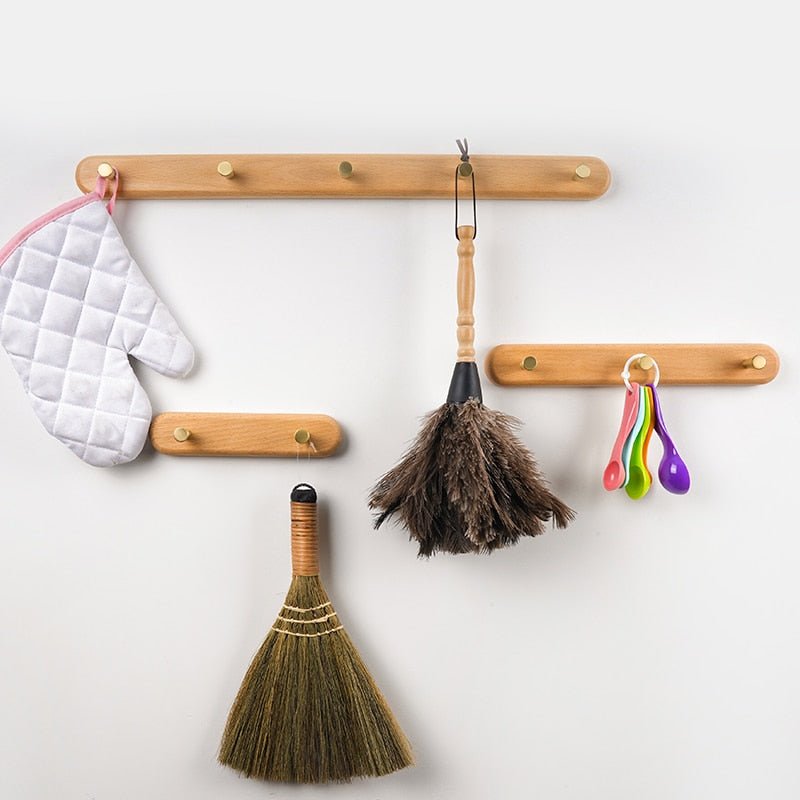 NaturaLine | Elegant Wooden Wall Coat Hook with Brass Hooks