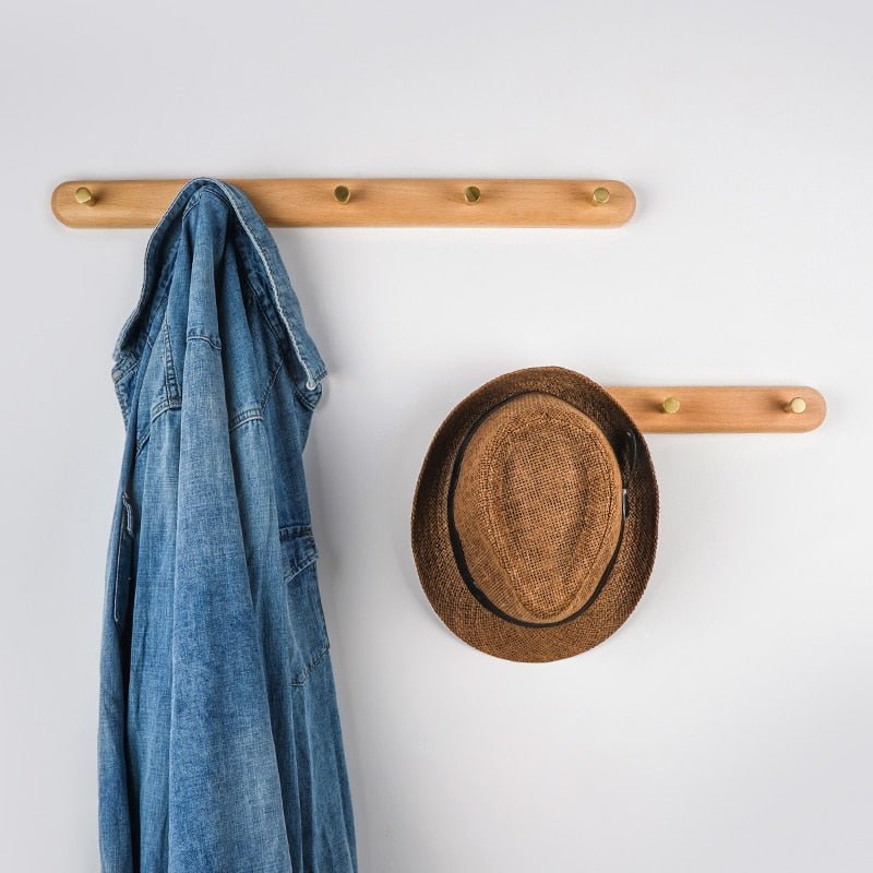 NaturaLine | Elegant Wooden Wall Coat Hook with Brass Hooks
