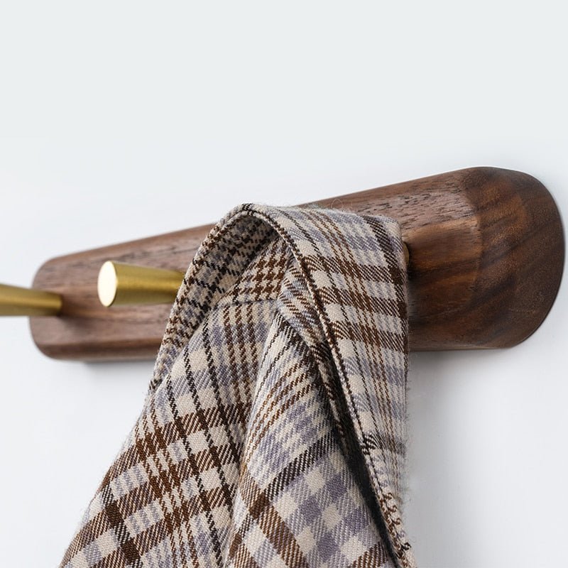 NaturaLine | Elegant Wooden Wall Coat Hook with Brass Hooks