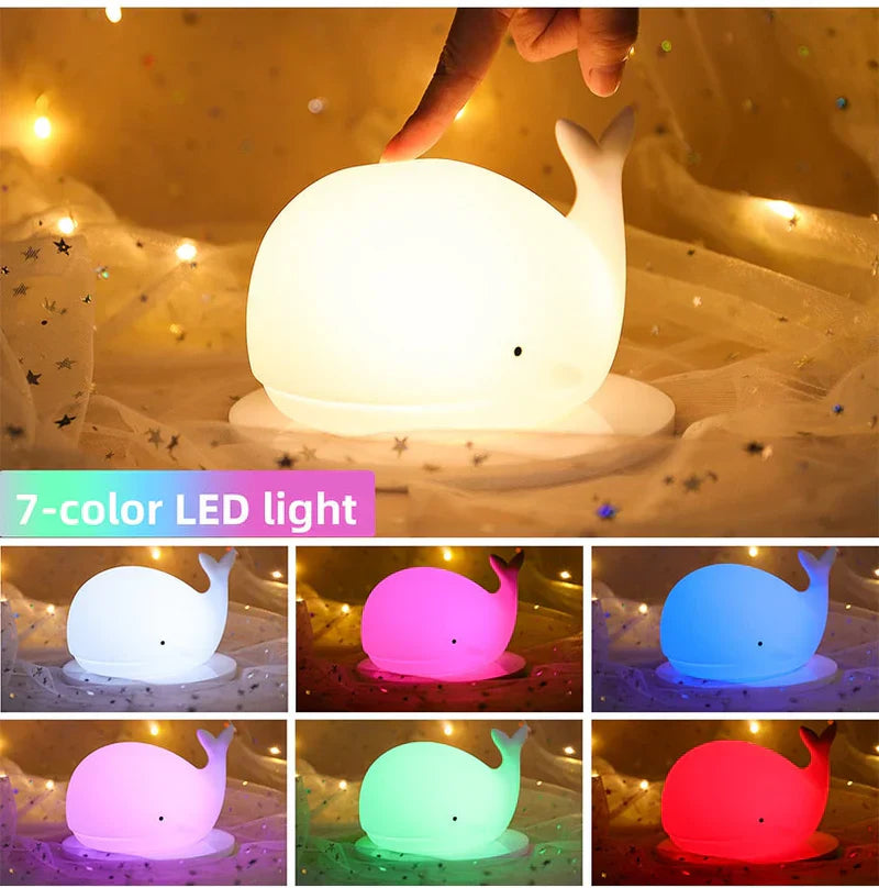 Gentle Whale Night Light with Color-Changing LED – Touch Control, USB