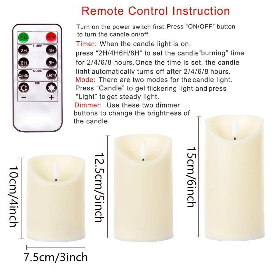3-teiliges Set Fernbedienbare LED-Kerzen mit Flammeneffekt