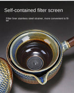 Elegant ceramic tea set with integrated filter for on the go