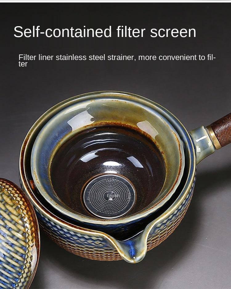 Elegant ceramic tea set with integrated filter for on the go