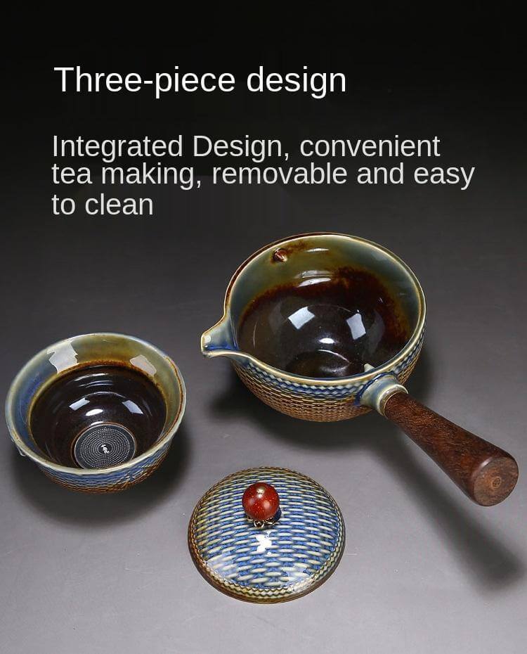 Elegant ceramic tea set with integrated filter for on the go