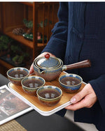 Elegant ceramic tea set with integrated filter for on the go