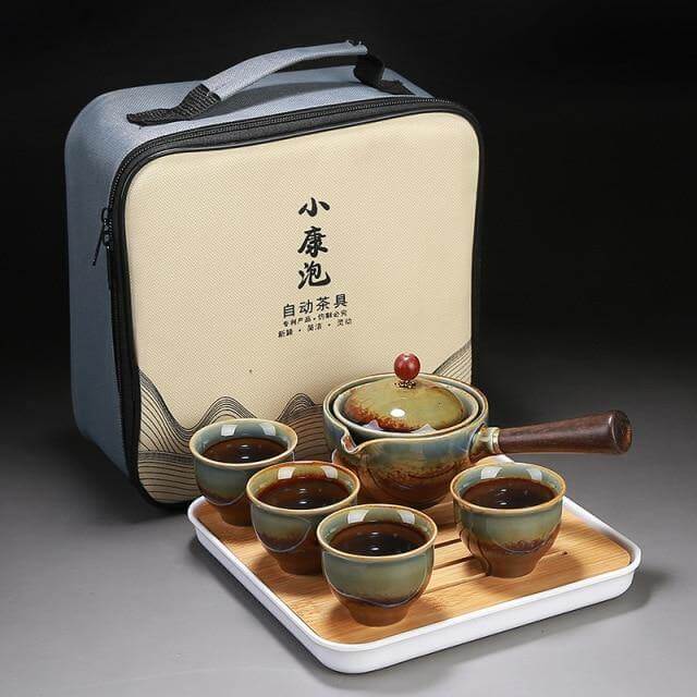 Elegant ceramic tea set with integrated filter for on the go
