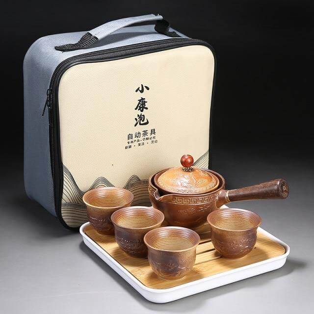 Elegant ceramic tea set with integrated filter for on the go