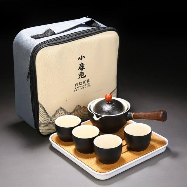 Elegant ceramic tea set with integrated filter for on the go