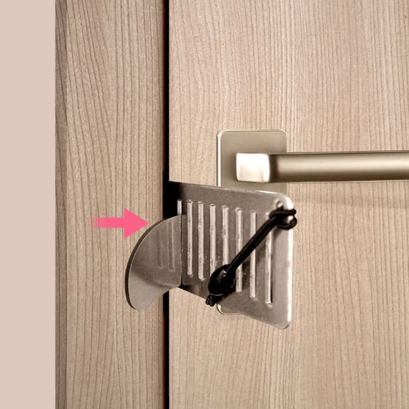 Compact Door Stopper with Safety Lock made of Stainless Steel