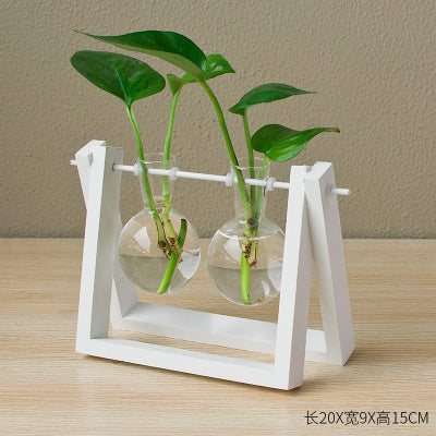 Decorative wooden vase with wooden tray