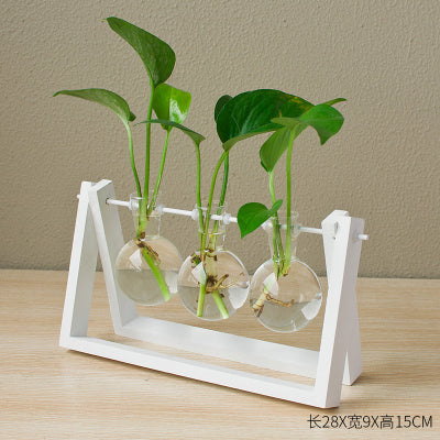 Decorative wooden vase with wooden tray