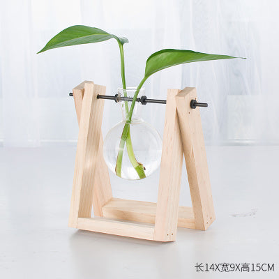 Decorative wooden vase with wooden tray