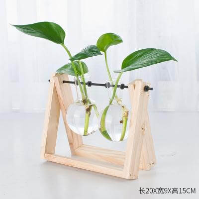 Decorative wooden vase with wooden tray