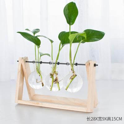 Decorative wooden vase with wooden tray