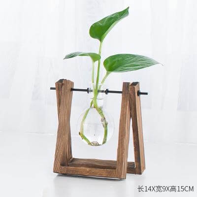Decorative wooden vase with wooden tray