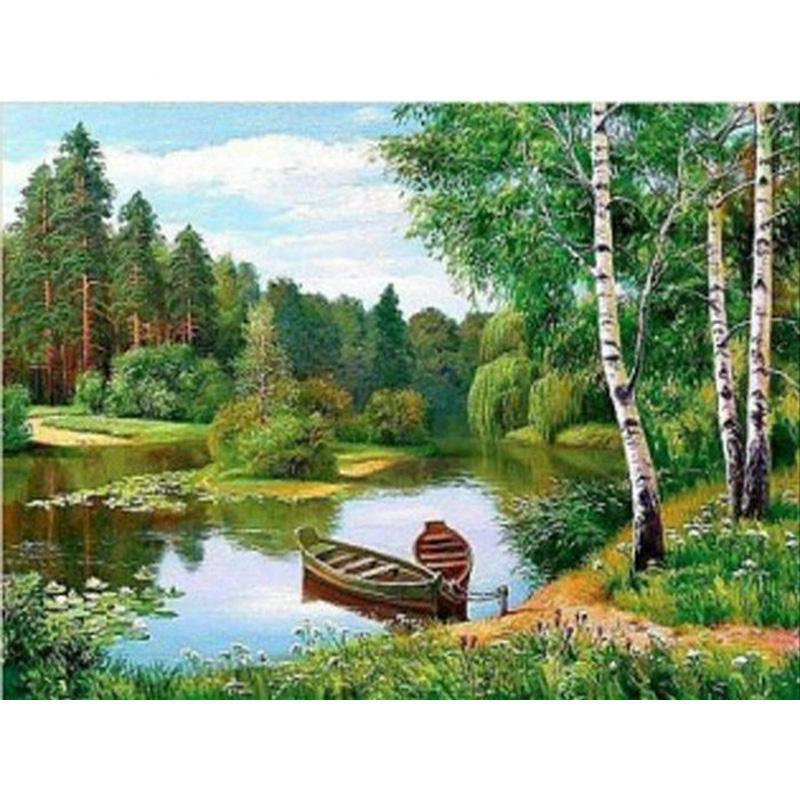 Painting Set: Rowboats by the Lake