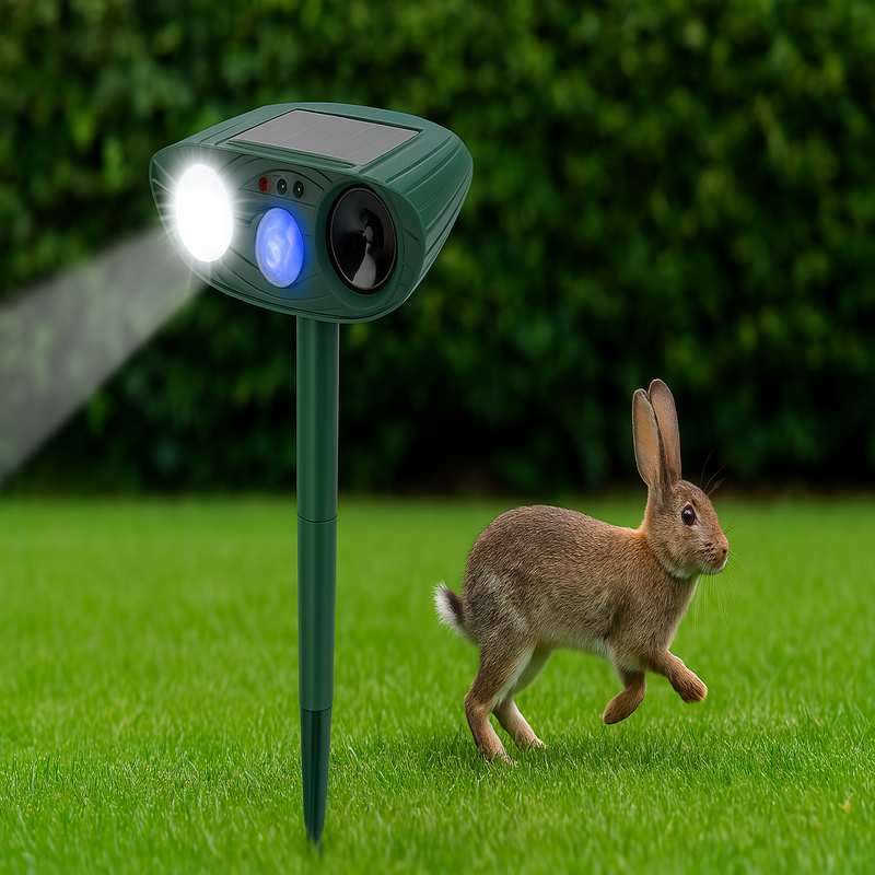 Solar-powered Ultrasound Rabbit Repellent with Flashing Light – Effective Protection for Your Garden