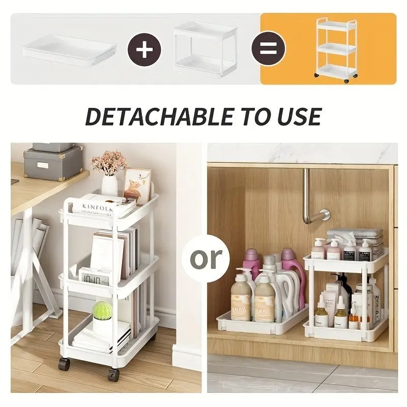 3-tier multifunctional utility cart with wheels