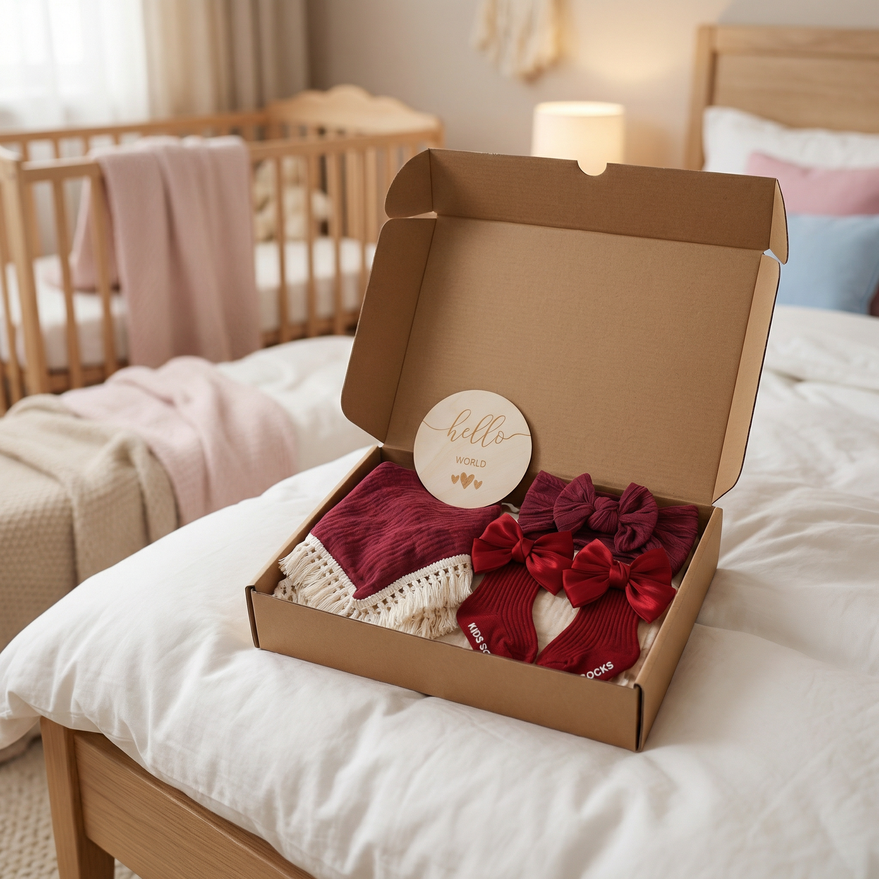 Baby Gift Set – Towel, Socks or Headband & Bath Brush