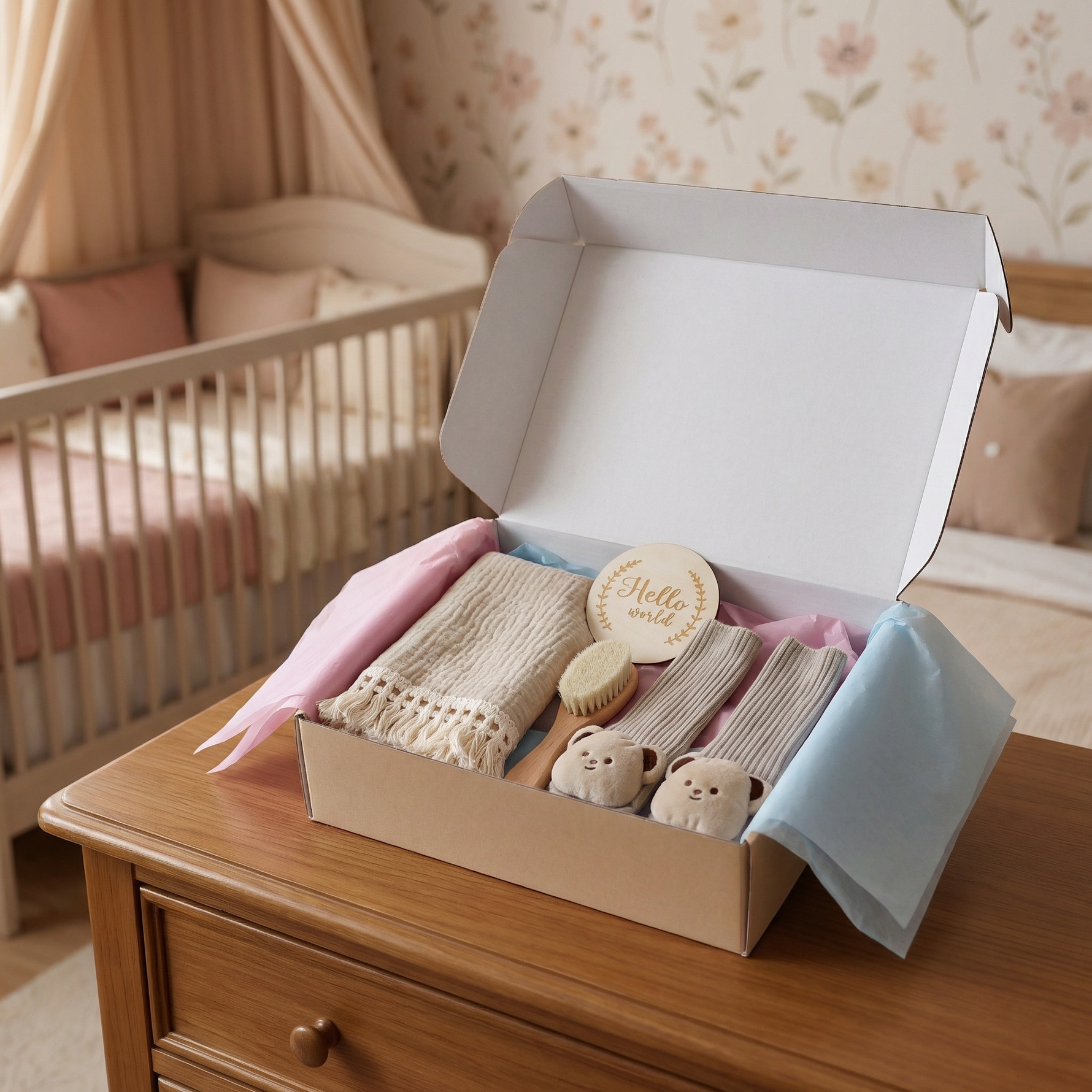 Baby Gift Set – Towel, Socks or Headband & Bath Brush