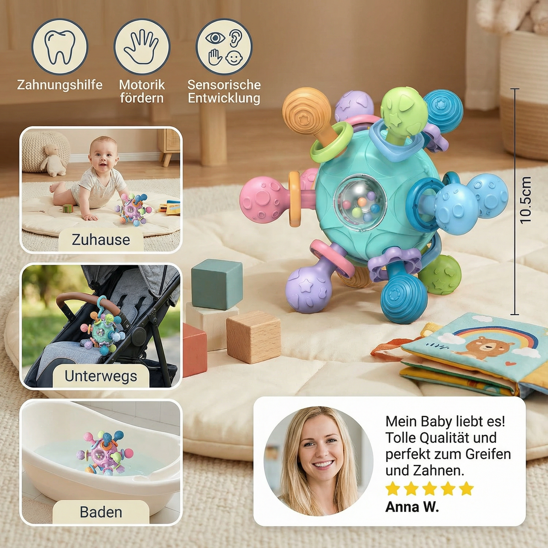 Silicone Teether and Rattle – Sensory Grip Ball for Babies