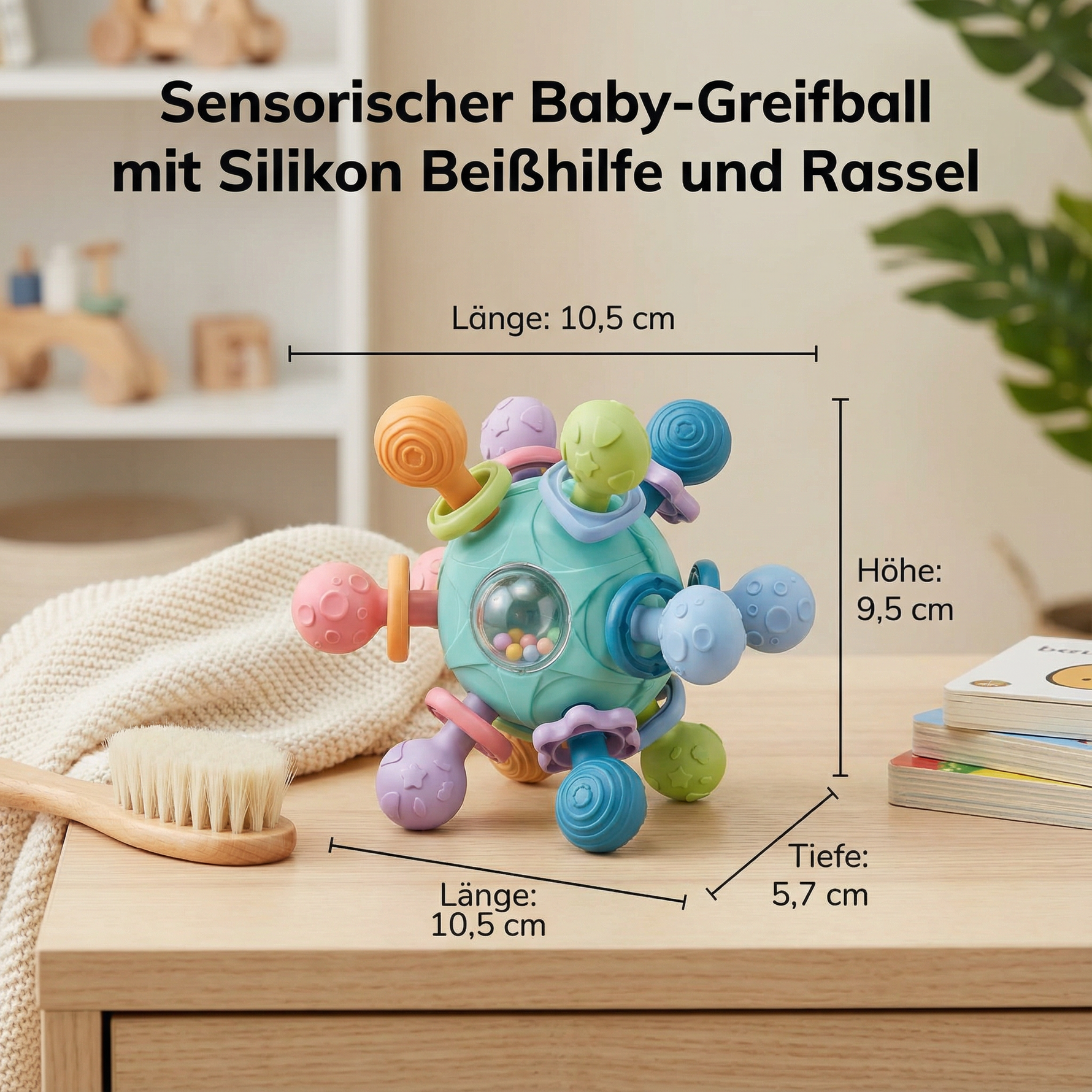 Silicone Teether and Rattle – Sensory Grip Ball for Babies