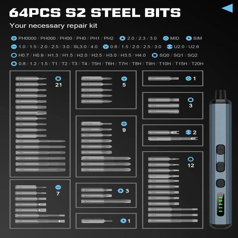64-in-1 Precision Electric Screwdriver Set