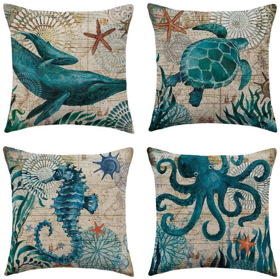 Ocean Charm Pillowcases - Stylish Decorative Cushion Covers Made of Durable Linen Blend with Hidden Zipper