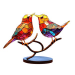 Double-sided acrylic ornaments with colourful birds on branches