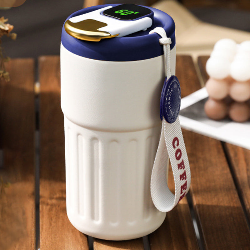 Coffee thermos with temperature display