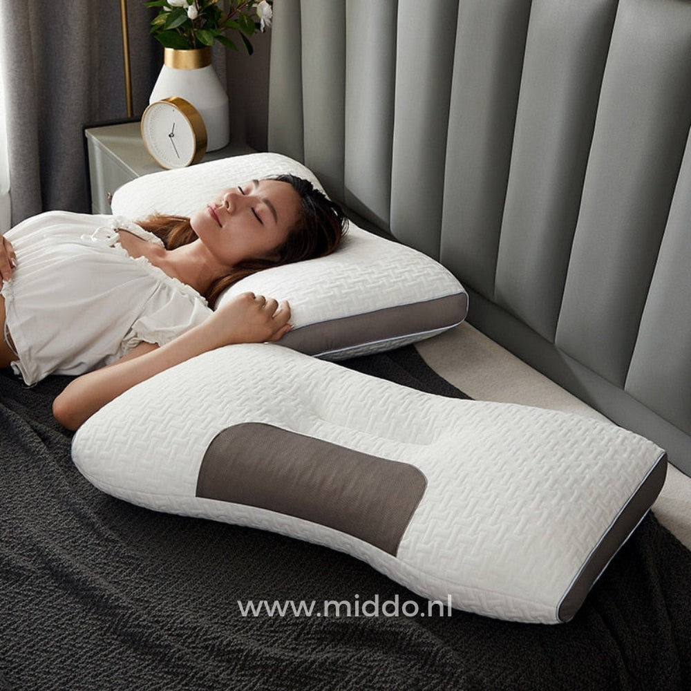 Ergonomisches Nackenstützkissen | Ideal für Rücken- und Seitenschläfer mit Gratis Bezügen!