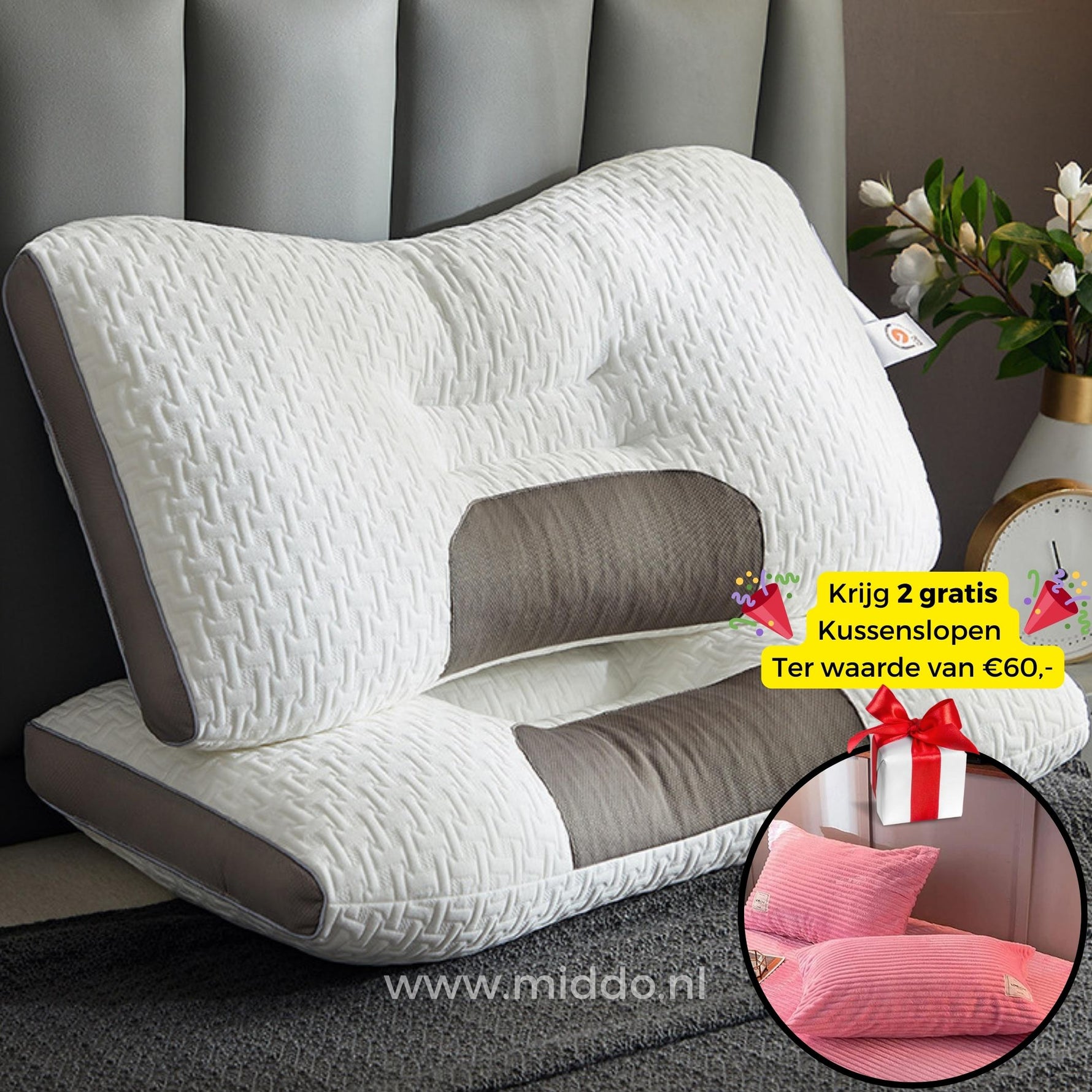 Ergonomisches Nackenstützkissen | Ideal für Rücken- und Seitenschläfer mit Gratis Bezügen!