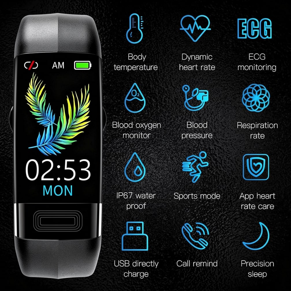 Smart fitness watch with heart rate and blood pressure measurement