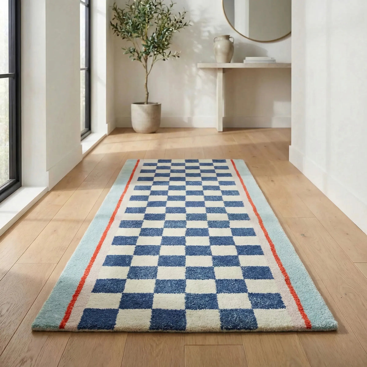 Non-Slip Runner Rug in Checkerboard Pattern - Soft to Walk On