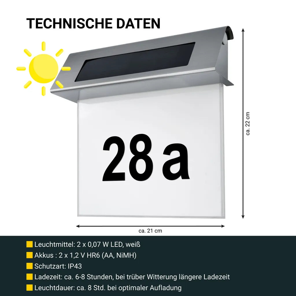 Edelstahl Solar Hausnummer mit LED – Nachhaltig beleuchtet