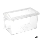 Transparent storage container with practical lid
