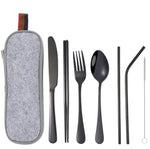 Praktisches 8-teiliges Campingbesteckset aus Edelstahl in Schwarz