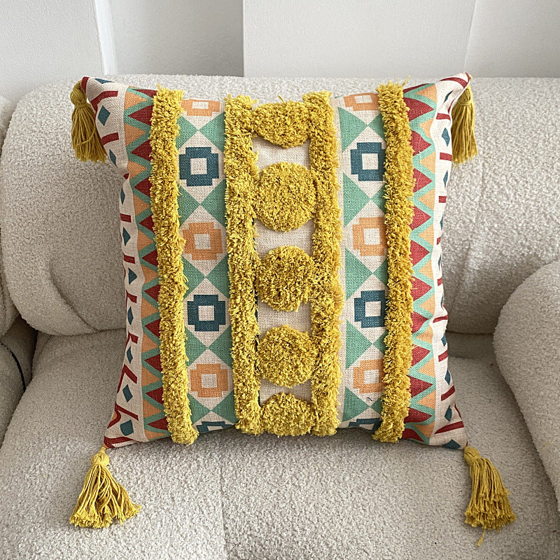 Boho-inspirierter Wurfkissenbezug mit Quasten