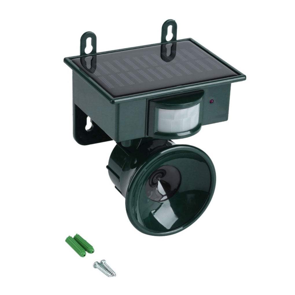 Solar-powered, weather-resistant bird repellent system with PIR sensor