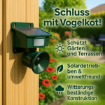 Solar-powered, weather-resistant bird repellent system with PIR sensor