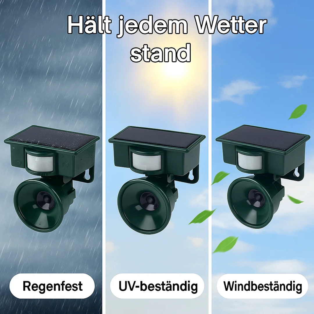Solar-powered, weather-resistant bird repellent system with PIR sensor